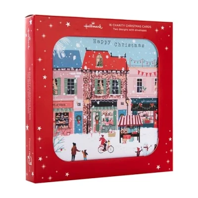 Afbeelding van Hallmark Kerstkaart, multipack kerstkaarten, 16 stuks, 2 motieven, straatscène &amp; sneeuwbol, liefdadigheidskaarten, met enveloppen
