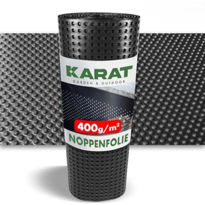 Afbeelding van KARAT 800 g/m² Premium noppenfolie, verhoogde bloembedfolie, noppenbaan voor muurbescherming, grondmuurbescherming, afdichtingsbaan met drainage, flexibel op maat te snijden (1, zwart, 1 x 10 m)
