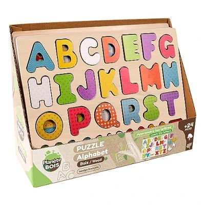 Afbeelding van PLANÈTE BOIS Alfabet Puzzel FSC Educatief Spel Eerste Denkwerk 052462A 26 Stukjes Multicolor Hout Kinderspel Kinderpuzzel 30 cm x 22,5 Vanaf 2 Jaar