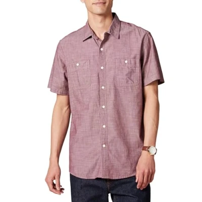 Afbeelding van Amazon Essentials Men&#039;s Chambray shirt met korte mouwen, Bordeauxrood, M
