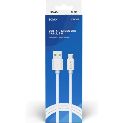 Afbeelding van USB kabel 3 m 2.0, A Micro Wit SAVIO CL 167