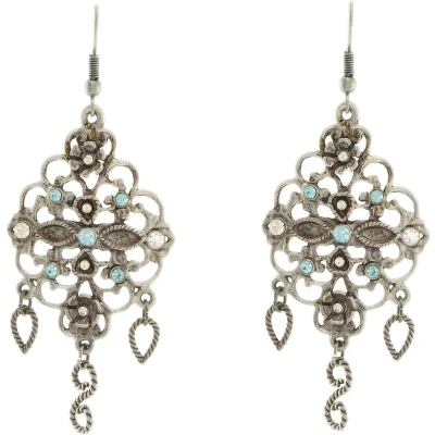 Afbeelding van Behave Oorbellen hangers zilver kleur met steentjes blauw 6cm