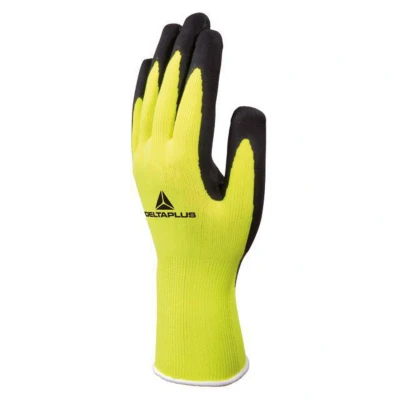 Afbeelding van Delta Plus VV733 gebreide polyester handschoen, latex schuimlaag Pal, 7, Neongeel zwart, 1