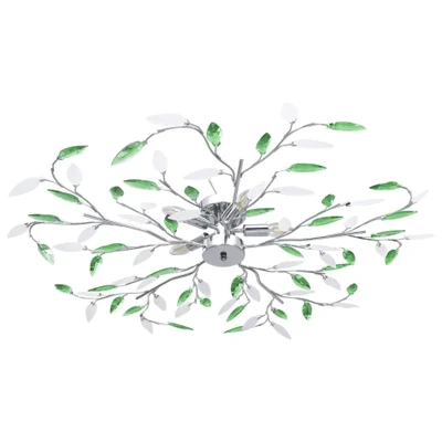 Afbeelding van Plafondlamp met acryl kristallen bladarmen voor 5xE14 groen