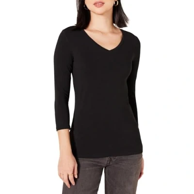Afbeelding van Amazon Essentials Women&#039;s T shirt met driekwartmouwen en V hals in klassieke pasvorm (verkrijgbaar grote maten), Zwart, M