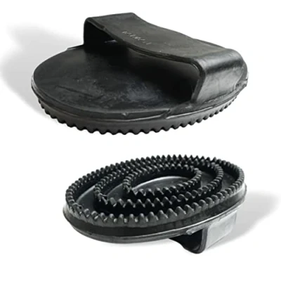 Afbeelding van rubberen strip paard massage borstel stempel met lipje, paarden poetsgereedschap voor poetsen, reiniging en (zwart)