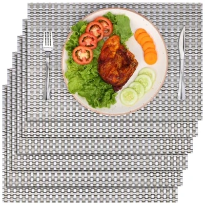 Afbeelding van Belle Vous 6 Pack of Gold&amp;Silver Design Placemats PVC Non Slip, Tear Resistant&amp;Washable Place Mats Easy To Clean,Heat Resistant&amp; Waterproof Table for Kitchen,Dining and Restaurant