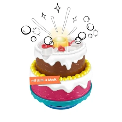 Afbeelding van alldoro 60612 Bubble Fun Party Cake met zeepbellenmachine, licht, inschakelbaar Happy Birthday geluid, vloeistof