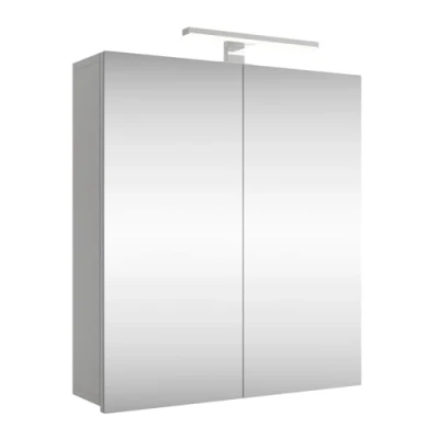 Afbeelding van Planetmöbel Mercurius Spiegelkast met verlichting, 60 cm breed, hangende badkamerkast spiegel, chroom ledverlichting, wit grijs