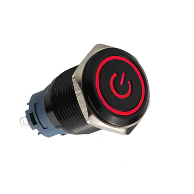 Afbeelding van Drukschakelaar rode verlichting 19mm 1NO1NC Power symbool