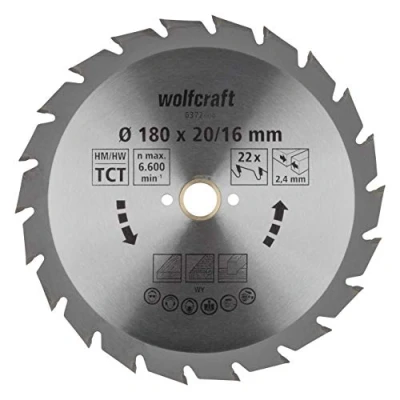 Afbeelding van Wolfcraft 6372000 Hardmetaal cirkelzaagblad 180 x 20 mm Aantal tanden: 22 1 stuk(s)