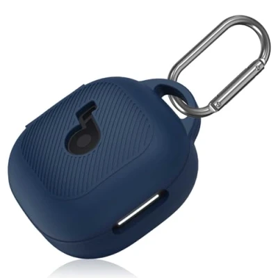 Afbeelding van MOWYEOK siliconen hoesje compatibel met Anker Soundcore P40i, draagbare kras en schokbestendige hoes, front led zichtbaar, voor P40i behuizing accessoires, karabijnhaak