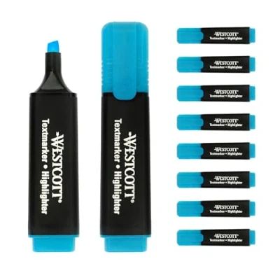 Afbeelding van Westcott Markeerstiften, E 743631 00, 10 stuks, blauw, verpakking van lichtblauw, lijndikte 2 5 mm, premium inkt uit Duitsland