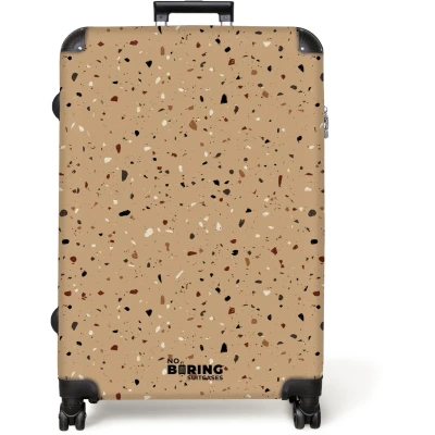 Afbeelding van NoBoringSuitcases.com® Koffer groot Reiskoffer lichtgewicht Terrazzo patroon veelkleurig beige Rolkoffer met 4 wielen Grote trolley XL 98 liter bagage