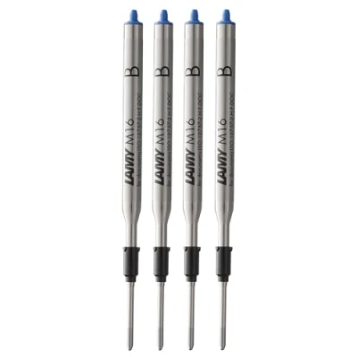 Afbeelding van Lamy M16 4 delige set balpen grote vulling van metaal originele reservevulling voor alle balpenmodellen onuitwisbaar lijnbreedte breed blauw