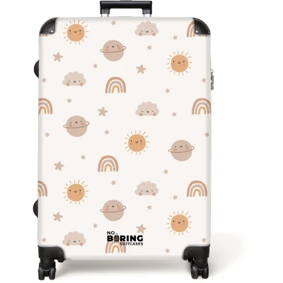 Afbeelding van NoBoringSuitcases.com® Koffer groot Reiskoffer lichtgewicht Ruimte Planeten Pastel Rolkoffer met 4 wielen Grote trolley XL 98 liter bagage