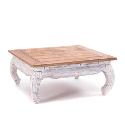 Afbeelding van OPIUMTAFEL Oost 80 80x80x35 cm (BxDxH), gerecycled hout, massief bijzettafel van salontafel Kleur: 05 wit natuur
