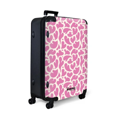 Afbeelding van NoBoringSuitcases.com® Koffer groot Reiskoffer lichtgewicht Roze hartjes patroon Rolkoffer met 4 wielen Grote trolley XL 98 liter bagage