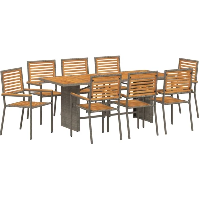 Afbeelding van vidaXL 9 delige Tuin Eetset Grijs Poly Rattan Acacia