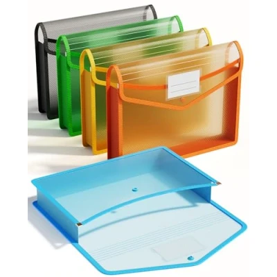 Afbeelding van A4 Plastic Wallet Folders Popper,5 Pack Popper Envelop Bestanden Mappen met Snap Sluiting en Card Slot, Grote Capaciteit Document Premium Zakken, Portefeuilles voor School Office Home, Diverse Kleuren
