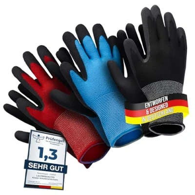 Afbeelding van LAUTER SCHUTZ ® voor kinderen: 3 paar werkhandschoenen (met handpalmcoating) van rekbare stof, tuinieren en meer (maat M (5 7 jaar))