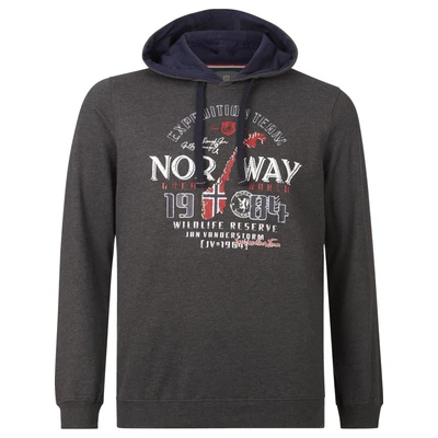 Afbeelding van Jan Vanderstorm +FIT Collectie hoodie HINRICUS Plus Size met printopdruk donkergrijs