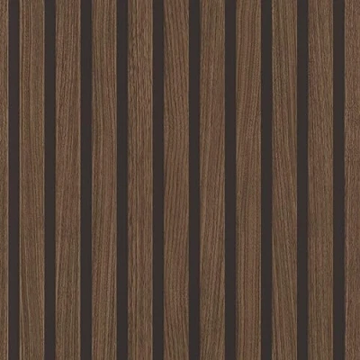 Afbeelding van Rasch Behang 278439 Donkerbruin papierbehang met houtlook, 3D houten panelen in moderne Skandi look, lamellenwand, 10,05 m x 0,53 (l b)