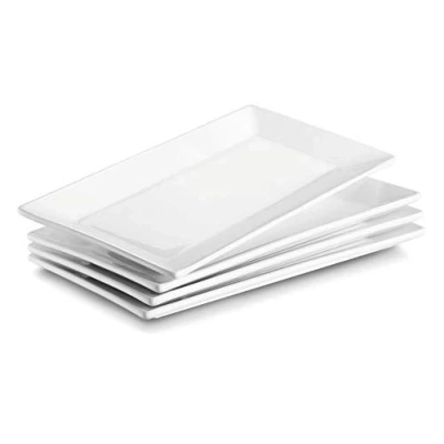 Afbeelding van DOWAN Platte borden, 4 stuks, 24,6 cm, rechthoekige wit, servies voor vlees, voorgerechten, dessert, eten, feest, vaatwasmachinebestendig, magnetron