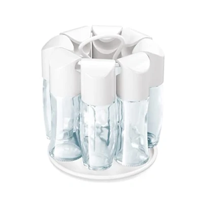 Afbeelding van Metaltex Kruidenrek Draaibaar Kruidenpotjes Kruiden Organizer Wit 8 Glazen Potjes