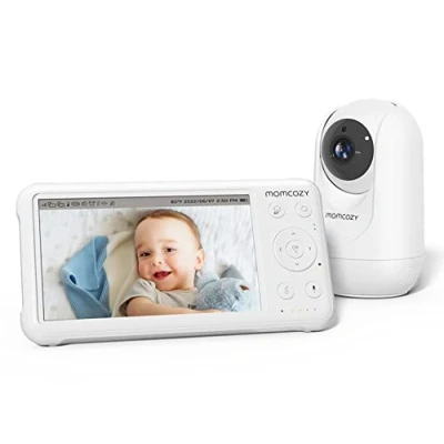Afbeelding van momcozy Babyfoon met camera, 5 inch HD display, 1080p, babymonitor, zonder wifi, batterij, 5000 mAh, bidirectionele audio, vox modus, IR nachtzicht, groothoeklens, bereik 960 voeten, babybeveiliging
