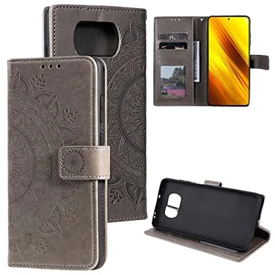 Afbeelding van CoverKingz Mobiele Telefoon Case voor Xiaomi Poco X3 NFC/Poco Pro Telefoonhoesje met Kaartsleuf Cover Inklapbare beschermhoes in Mandala Grijs