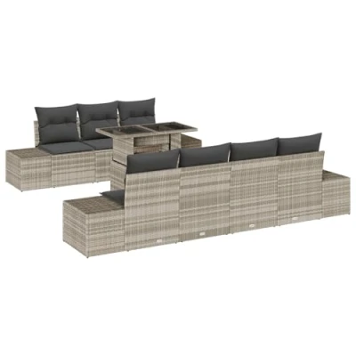 Afbeelding van vidaXL 8 Piece Tuin Sofa Set met Kussens Lichtgrijs Poly Rattan