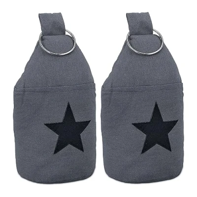 Afbeelding van Relaxdays deurstopper zak, set van 2, ster, HxD: 22,5 x 11 cm, hoog, stoffen deurstop met greep, los, donkergrijs/zwart