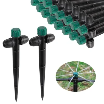 Afbeelding van FOGWOWO 30 stuks irrigatiedruppelaars voor 1/4 inch irrigatieslang, 360 graden instelbaar, druppelirrigatie, druppelaar op 6,5 paal, tuinirrigatiesysteem