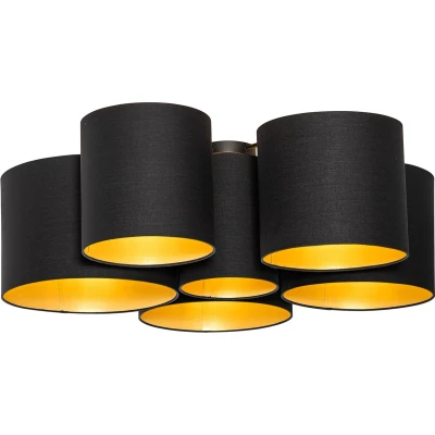 Afbeelding van QAZQA Plafondlamp zwart met gouden binnenkant 6 lichts Multidrum