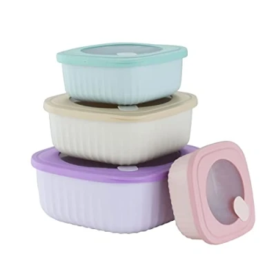 Afbeelding van set van 4 voedselbewaardozen met deksel plastic opbergdozen Luchtdichte kommen BPA vrij Tupperware voor in de vriezer Magnetron Vaatwasmachinebestendig