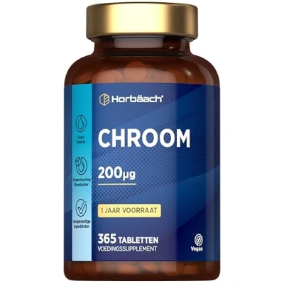 Afbeelding van Chroom Picolinaat 200mcg Jaarvoorraad 365 Vegan Tabletten Chromium Picolinate Hoge Sterkte Chroompicolinaat Horbaach