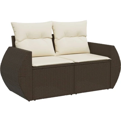 Afbeelding van vidaXL Tuinbank 2 zits met kussens poly rattan bruin