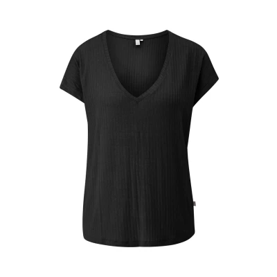 Afbeelding van QS Fliessendes MIT Struktur Tshirt basic, Dames, Maat: XS, Schwarz
