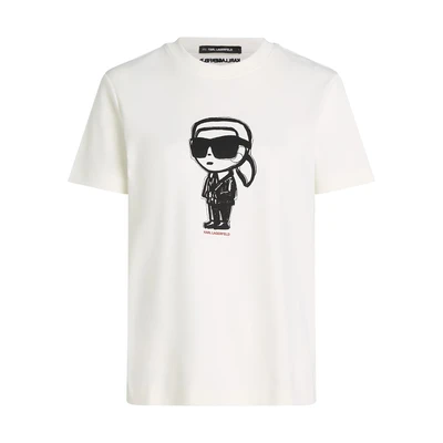 Afbeelding van KARL Lagerfeld IKON Sketch Tshirt print, Dames, Maat: Large, Cannoli cream