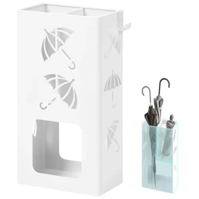Afbeelding van WOLTU Paraplustandaard 2 sleuven, paraplustandaard, paraplu, met 4 haken, vierkante parapluhouder, voor entree, 25 x 49 15 cm, van metaal, wit, SST16ws