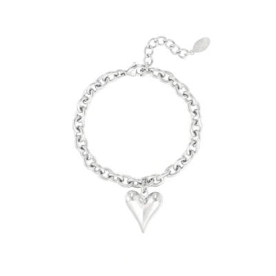 Afbeelding van Bijoutheek Armband (Sieraad) Hart Schakel Ketting Zilver