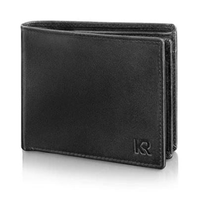 Afbeelding van KRONIFY Zeus lederen portemonnee voor mannen l TÜV geteste RFID bescherming I gemaakt van hoge kwaliteit koeienhuid heren zwart met geschenkverpakking
