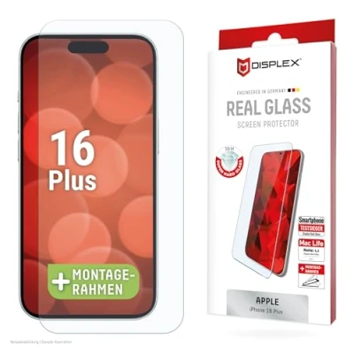 Afbeelding van Displex Real Glass, 2D Panzerglas (1 Stuk, Apple iPhone 16 Plus), Smartphone beschermfolie, Transparant