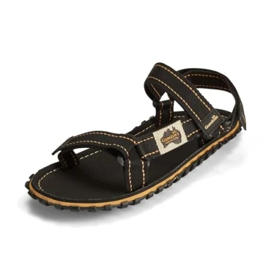 Afbeelding van Gumbies Tracker, trekkingsandalen met stabiele zool van gerecyclede autobanden, ergonomisch voetbed canvas katoen, verstelbare riempjes, zwart, 44 EU