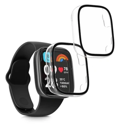 Afbeelding van kwmobile 2x cover geschikt voor Xiaomi Redmi Watch 3 Active / Lite Fitnesstracker van gehard glas en kunststof frame set transparant