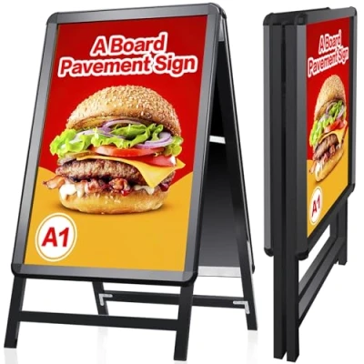 Afbeelding van VAIIGO A Board Pavement Sign Frame A1 Double Side with Aluminum Snap Stand for Outdoor Heavy Duty Poster Menu Advertising Display Stand, Black