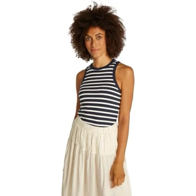 Afbeelding van Tommy Hilfiger SLIM Top, Dames, Maat: Large, Dark night navy ecru stp