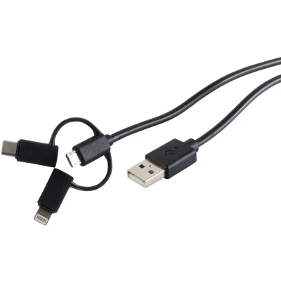 Afbeelding van Shiverpeaks USB Oplaad Sycn kabel 3in1 zwart 1,0m (1 m, 2.0),