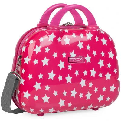 Afbeelding van ITACA Schoonheidskoffer voor stijve kinderen. Bedrukt polycarbonaat. Extra verstelbare schouderriem. Rits dicht. band om het aan de trolley te passen. 702435, Fuchsia